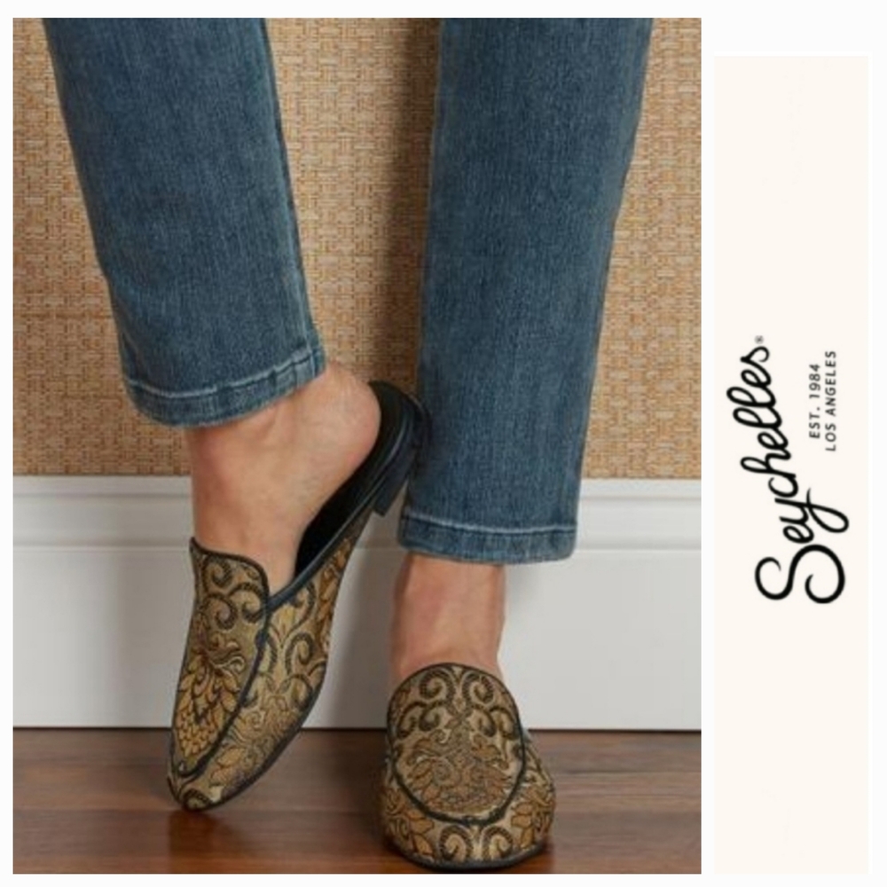 Rich Gold Brocade Seychelles Mules